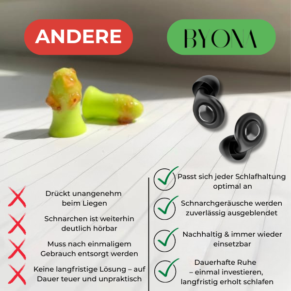 BYONA SilentSleep – Ultraweiche Silikon-Ohrstöpsel für erholsamen Schlaf & fokussierte Stille